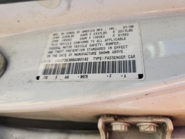 1HGCP26388A080192 - 2008 HONDA ACCORD LX WHITE photo 12