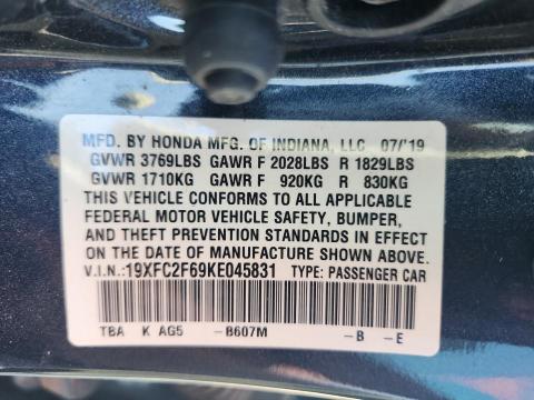 19XFC2F69KE045831 - 2019 HONDA CIVIC LX ნაცრისფერი ფოტო 12