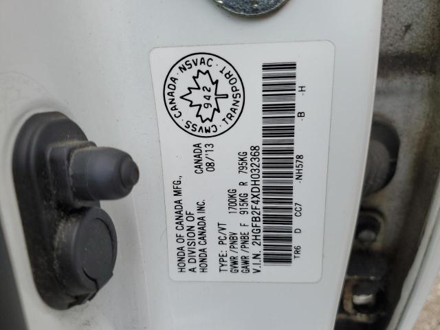 2HGFB2F4XDH032368 - 2013 HONDA CIVIC LX Սպիտակ լուսանկար 13