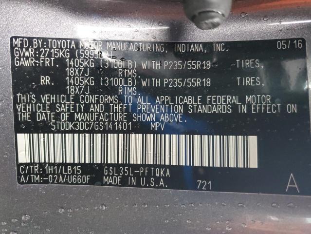 5TDDK3DC7GS141401 - 2016 TOYOTA SIENNA XLE Графитовый фото 14