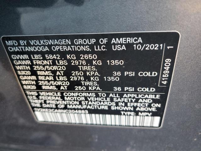 1V2KE2CA8NC204883 - 2022 VOLKSWAGEN ATLAS CROS SE Արծաթագույն լուսանկար 13