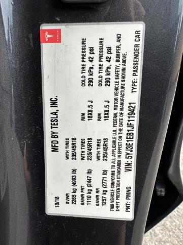 5YJ3E1EB1JF119421 - 2018 TESLA MODEL 3 Gri fotoğraf 10