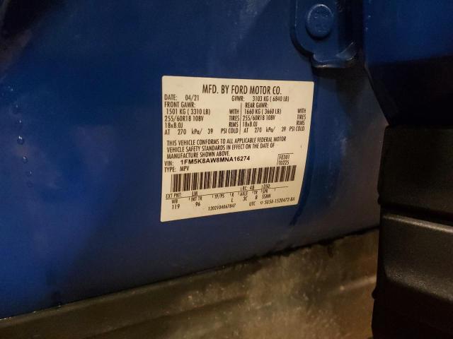 1FM5K8AW8MNA16274 - 2021 FORD EXPLORER POLICE INTERCEPTOR Mavi fotoğraf 13