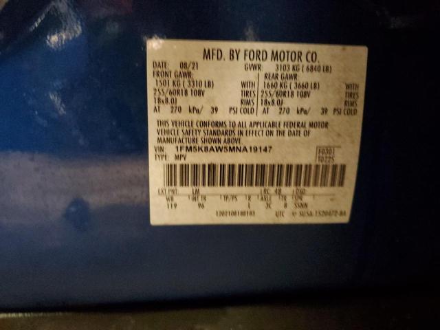 1FM5K8AW5MNA19147 - 2021 FORD EXPLORER POLICE INTERCEPTOR Bleu photo 13