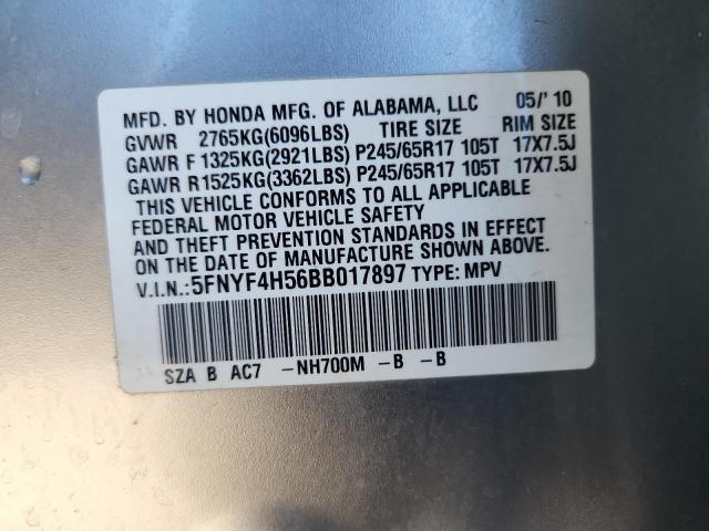 5FNYF4H56BB017897 - 2011 HONDA PILOT EXL Gümüş foto 13