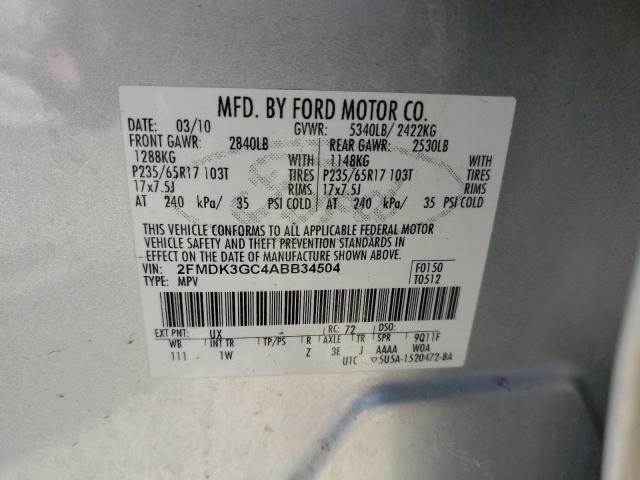 2FMDK3GC4ABB34504 - 2010 FORD EDGE SE Сріблястий фото 13