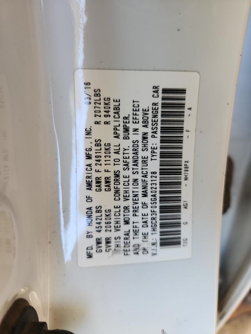 1HGCR3F05GA023128 - 2016 HONDA ACCORD EXL WHITE photo 12