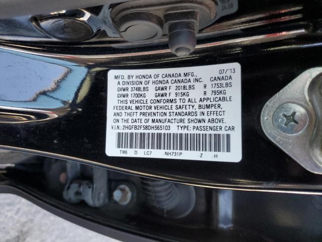 2HGFB2F58DH565103 - 2013 HONDA CIVIC LX أسود صورة 12