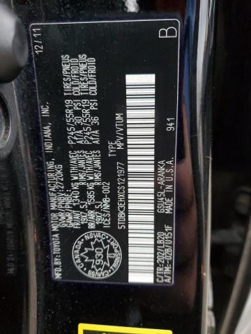 5TDBK3EHXCS121977 - 2012 TOYOTA HIGHLANDER BASE Czarny zdjęcie 13