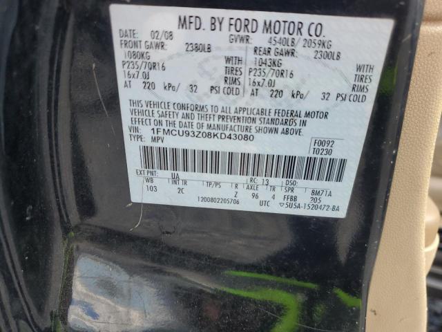 1FMCU93Z08KD43080 - 2008 FORD ESCAPE XLT BLACK photo 12