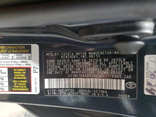 4T1BF1FK4DU298567 - 2013 TOYOTA CAMRY L CHARCOAL photo 13
