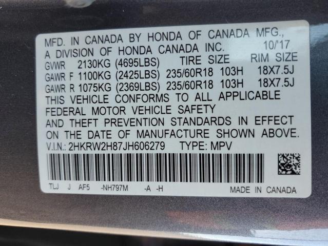 2HKRW2H87JH606279 - 2018 HONDA CR-V EXL ნაცრისფერი ფოტო 13