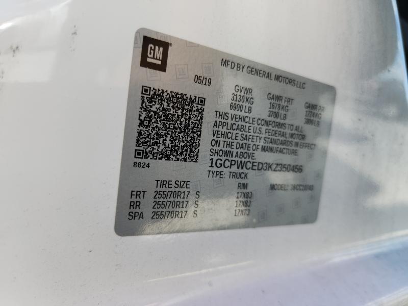 1GCPWCED3KZ350456 - 2019 CHEVROLET SILVERADO C1500 LT Blanco foto 12