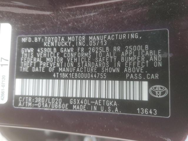 4T1BK1EB0DU044755 - 2013 TOYOTA AVALON BASE 紫色 照片 12