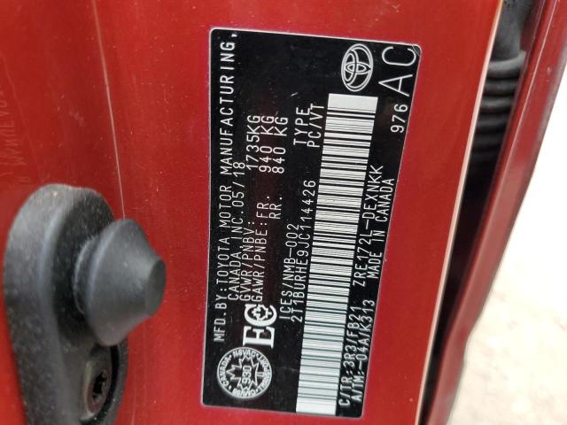 2T1BURHE9JC114426 - 2018 TOYOTA COROLLA L 红色 照片 13