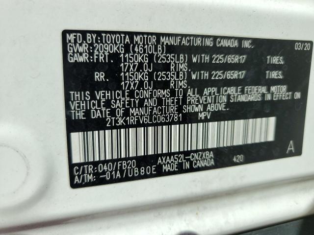 2T3K1RFV6LC063781 - 2020 TOYOTA RAV4 LE თეთრი ფოტო 14