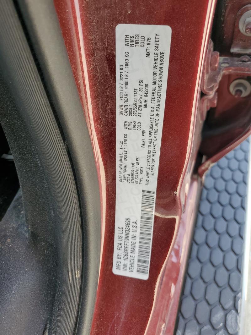 1C6SRFFT9NN324696 - 2022 RAM 1500 BIG HORN/LONE STAR RED photo 12