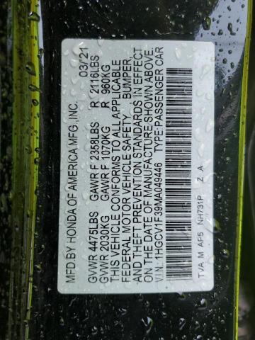 1HGCV1F39MA049446 - 2021 HONDA ACCORD SPORT 黑色 照片 12