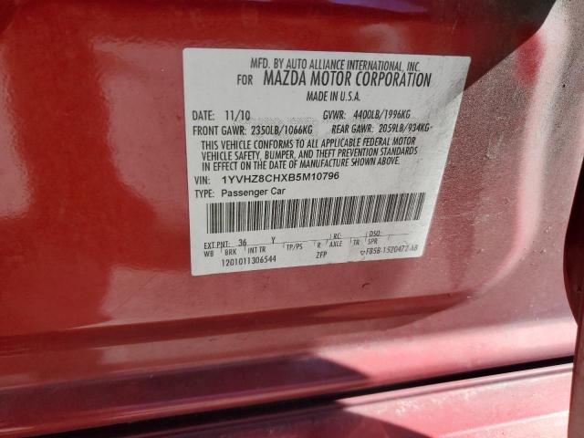 1YVHZ8CHXB5M10796 - 2011 MAZDA 6 I წითელი ფოტო 12