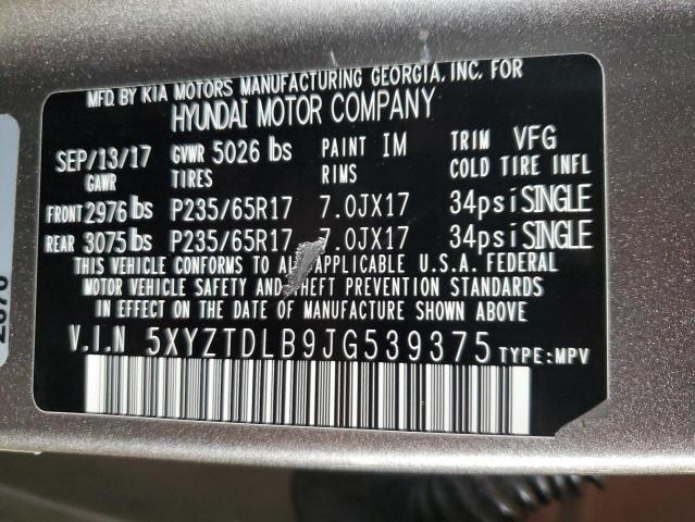 5XYZTDLB9JG539375 - 2018 HYUNDAI SANTA FE S GRAY photo 13