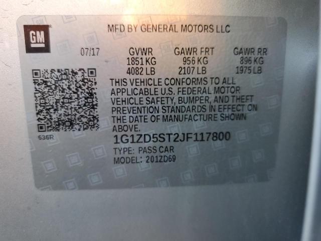 1G1ZD5ST2JF117800 - 2018 CHEVROLET MALIBU LT Күміс фото 12