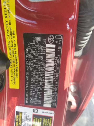 2T1BU4EE5BC540915 - 2011 TOYOTA COROLLA BASE Czerwony zdjęcie 12