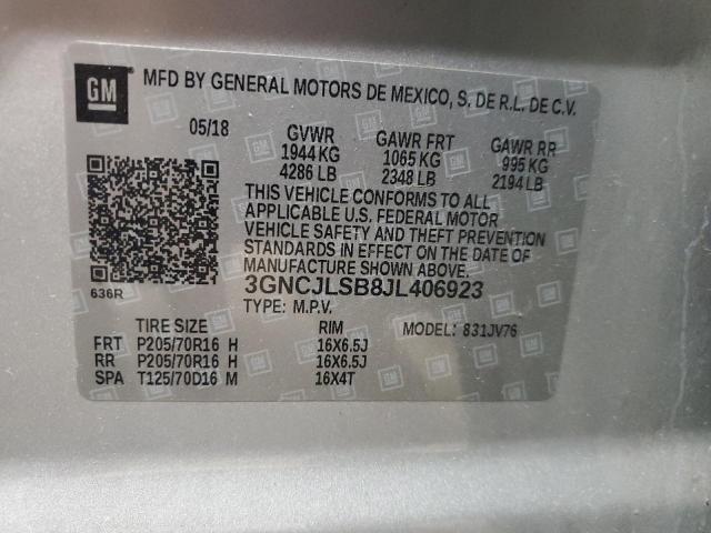 3GNCJLSB8JL406923 - 2018 CHEVROLET TRAX 1LT Srebrny zdjęcie 13