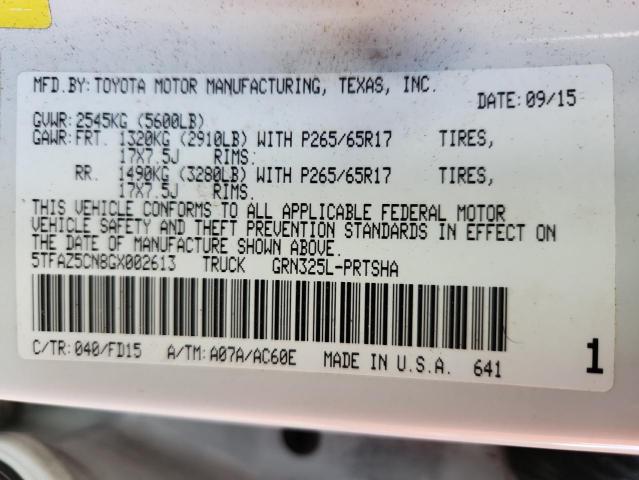 5TFAZ5CN8GX002613 - 2016 TOYOTA TACOMA DOUBLE CAB თეთრი ფოტო 12
