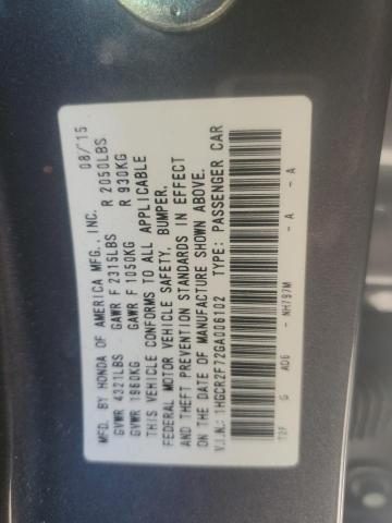 1HGCR2F72GA006102 - 2016 HONDA ACCORD EX GRAY photo 13