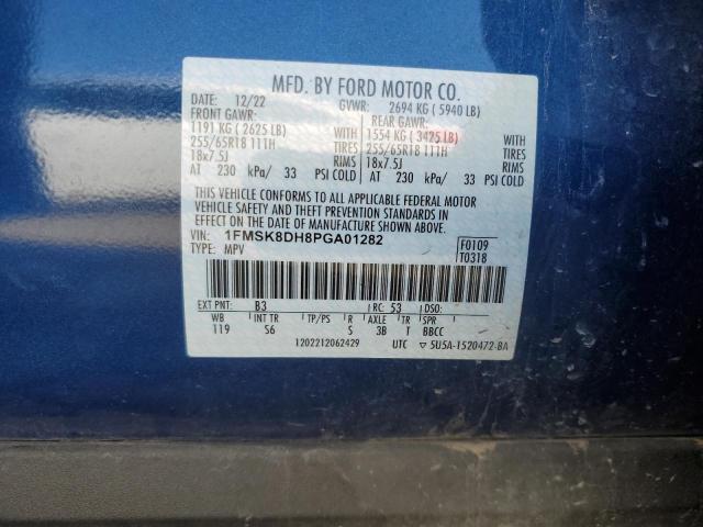 1FMSK8DH8PGA01282 - 2023 FORD EXPLORER XLT BLUE photo 12