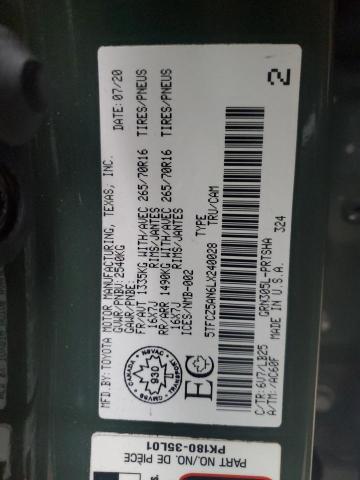 5TFCZ5AN6LX240028 - 2020 TOYOTA TACOMA DOUBLE CAB GREEN photo 12