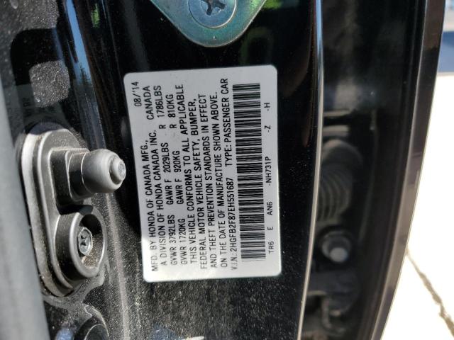 2HGFB2F87EH551687 - 2014 HONDA CIVIC EX BLACK photo 12