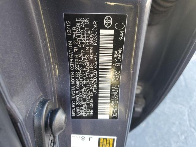 JTDKN3DU5D1636910 - 2013 TOYOTA PRIUS GRAY photo 13