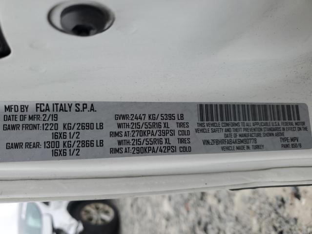 ZFBHRFAB4K6M90778 - 2019 RAM PROMASTER WHITE photo 13