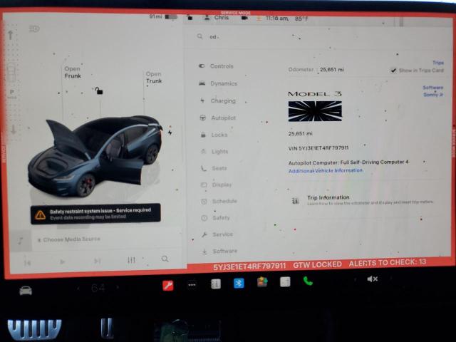 5YJ3E1ET4RF797911 - 2024 TESLA MODEL 3 Grau Foto 9