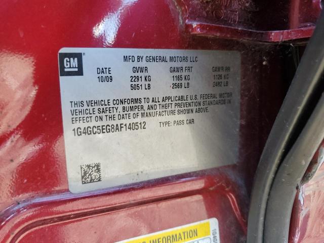 1G4GC5EG8AF140512 - 2010 BUICK LACROSSE CXL წითელი ფოტო 12