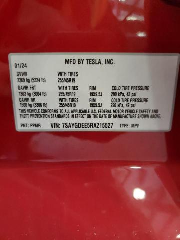 7SAYGDEE5RA215527 - 2024 TESLA MODEL Y RED photo 13