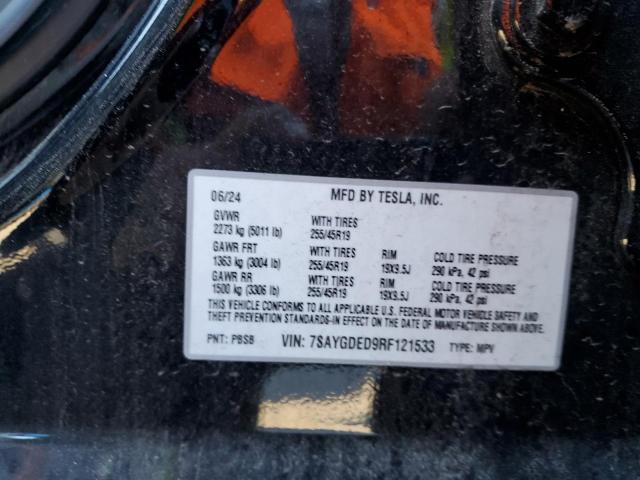 7SAYGDED9RF121533 - 2024 TESLA MODEL Y BLACK photo 12