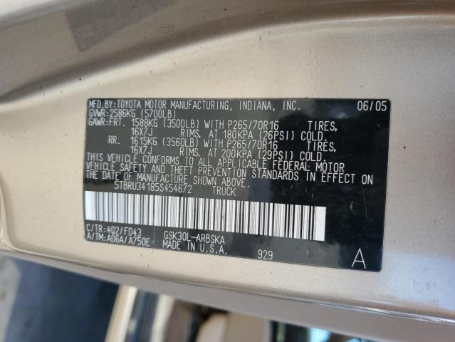 5TBRU34185S454672 - 2005 TOYOTA TUNDRA ACCESS CAB SR5 BEIGE photo 12