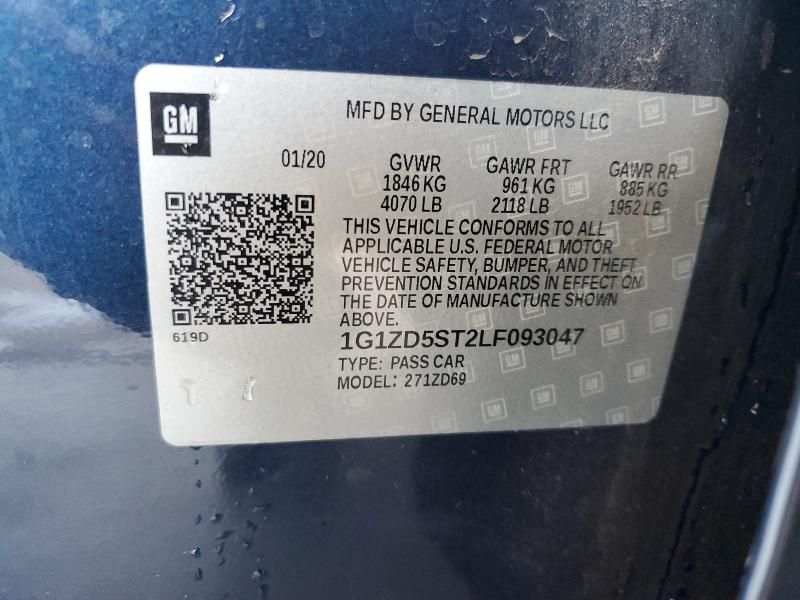 1G1ZD5ST2LF093047 - 2020 CHEVROLET MALIBU LT BLUE photo 12