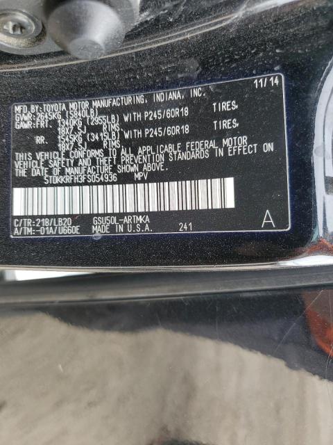 5TDKKRFH3FS054936 - 2015 TOYOTA HIGHLANDER XLE Qara foto 14