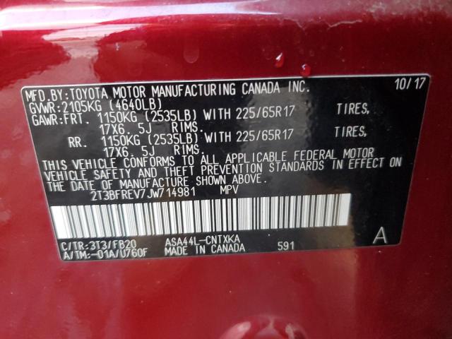 2T3BFREV7JW714981 - 2018 TOYOTA RAV4 LE 红色 照片 13