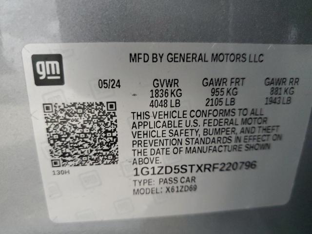 1G1ZD5STXRF220796 - 2024 CHEVROLET MALIBU LT SILVER photo 12