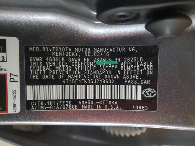 4T1BF1FK3GU218602 - 2016 TOYOTA CAMRY LE SILVER photo 12