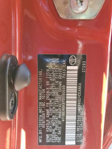 4T1BE46K87U090698 - 2007 TOYOTA CAMRY CE RED photo 12