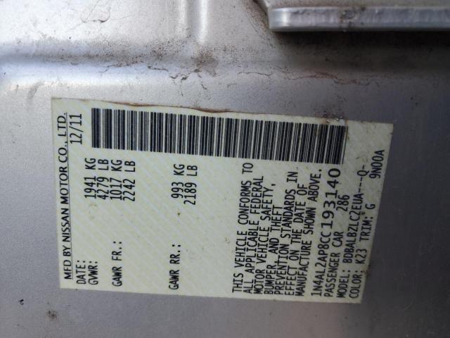 1N4AL2AP8CC193140 - 2012 NISSAN ALTIMA BASE GRAY photo 12