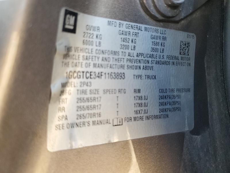 1GCGTCE34F1163893 - 2015 CHEVROLET COLORADO Z71 BROWN photo 12