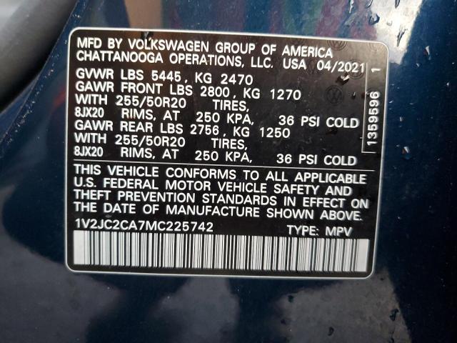 1V2JC2CA7MC225742 - 2021 VOLKSWAGEN ATLAS CROS SE BLUE photo 14