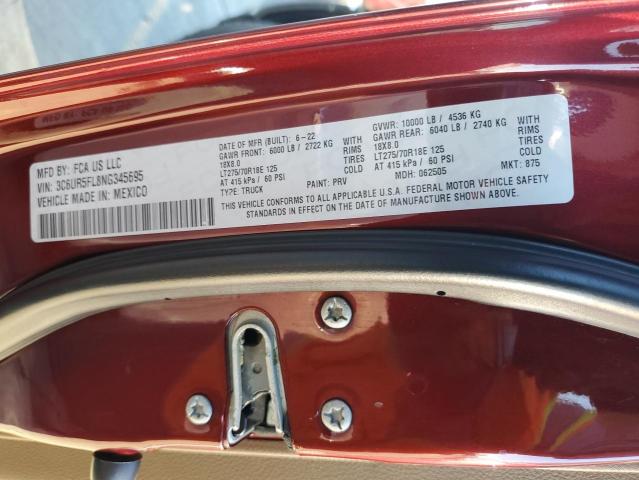 3C6UR5FL8NG345695 - 2022 RAM 2500 LARAMIE Бордовый фото 12