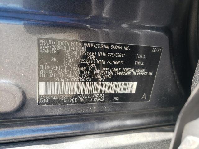 2T3W1RFV6MC150275 - 2021 TOYOTA RAV4 XLE GRAY photo 13